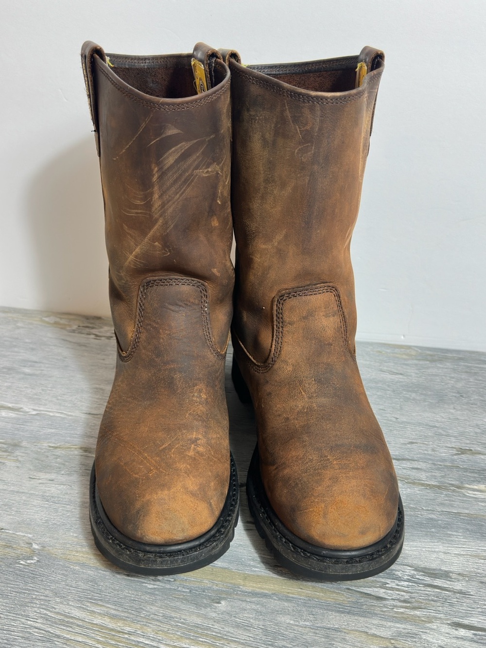 CAT Men's Leather Revolver pull-on work boots brown full-grain leather size 10 - Picture 2 of 11